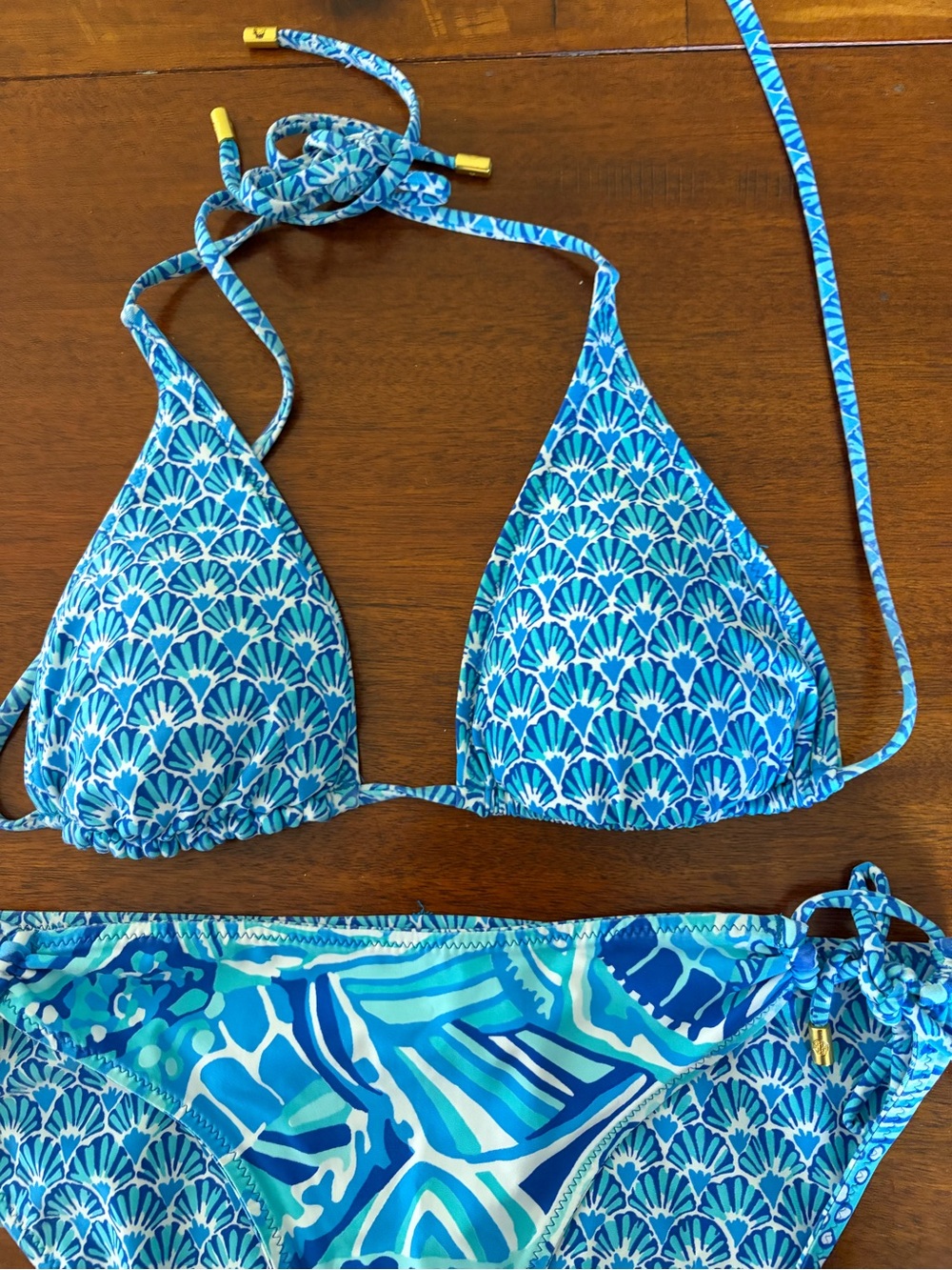 Helen Jon Blue Patterned Triangle String Bikini - Picture 6 of 6
